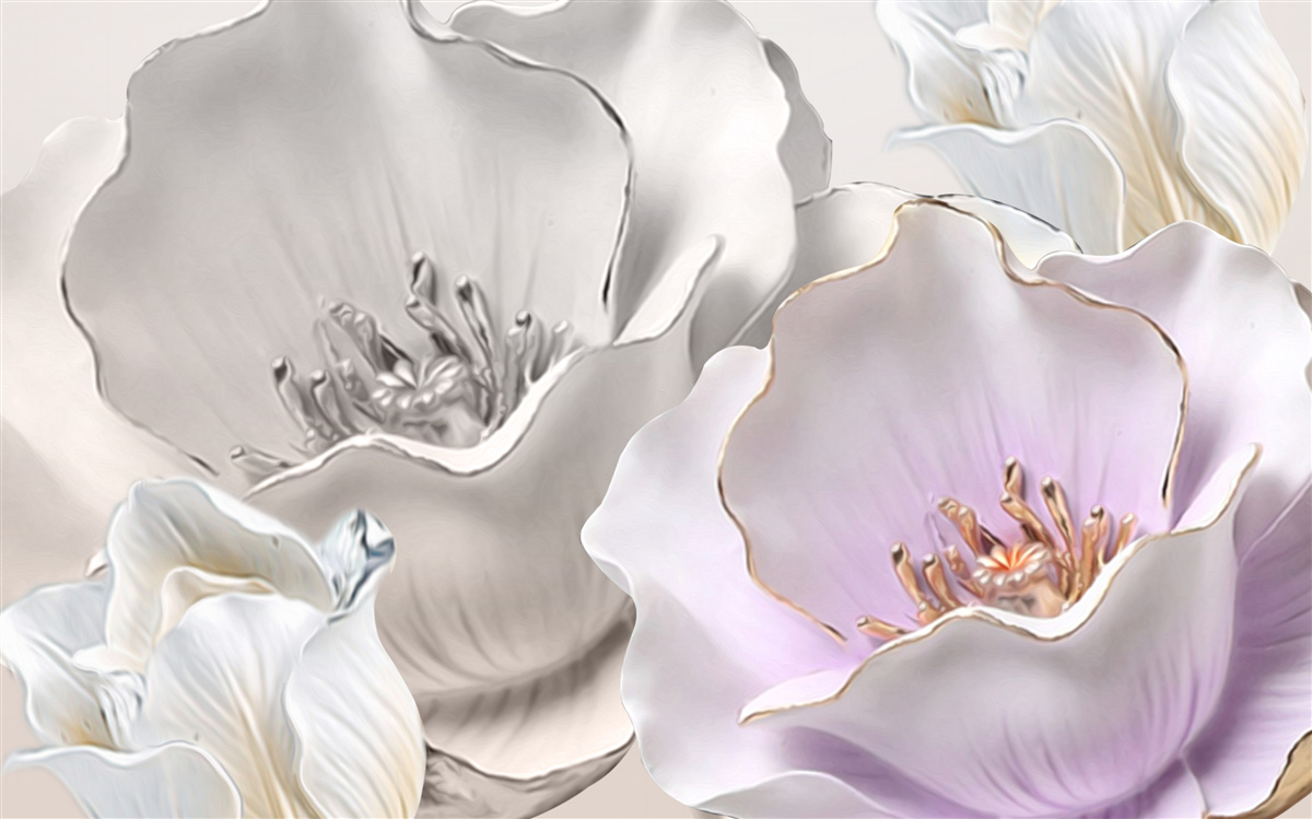 Fotobehang bloemen sierlijk en wit als porselein