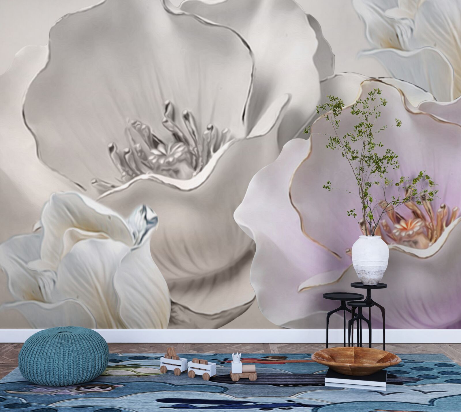 Fotobehang bloemen sierlijk en wit als porselein