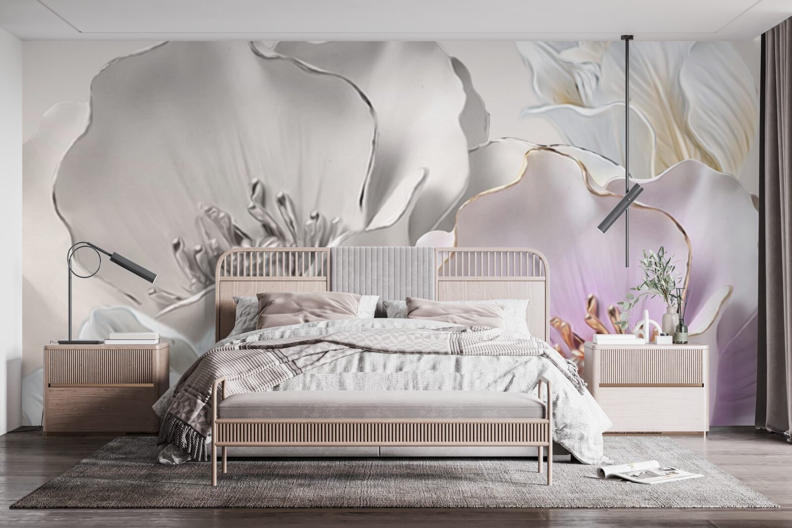 Fotobehang bloemen sierlijk en wit als porselein