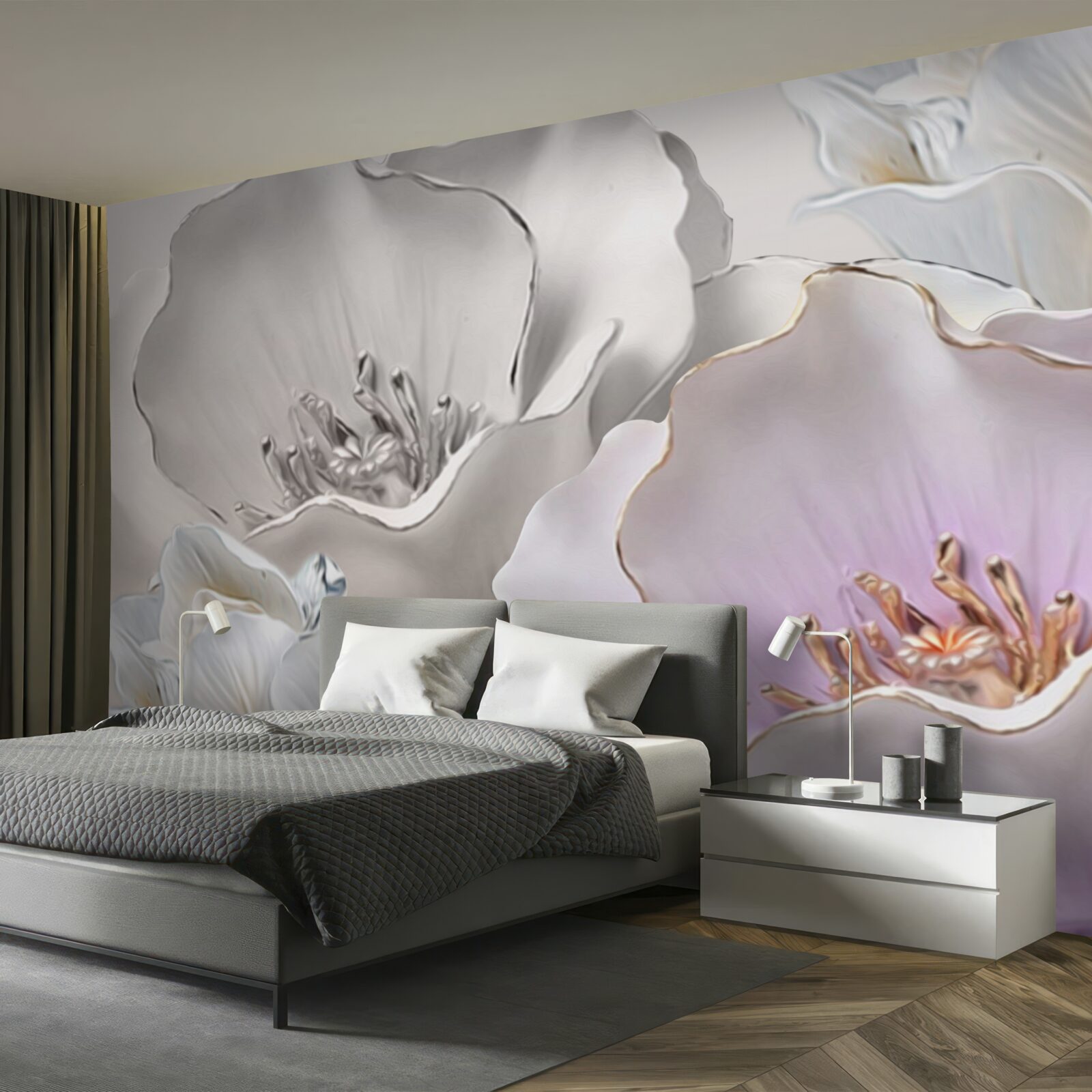 Fotobehang bloemen sierlijk en wit als porselein