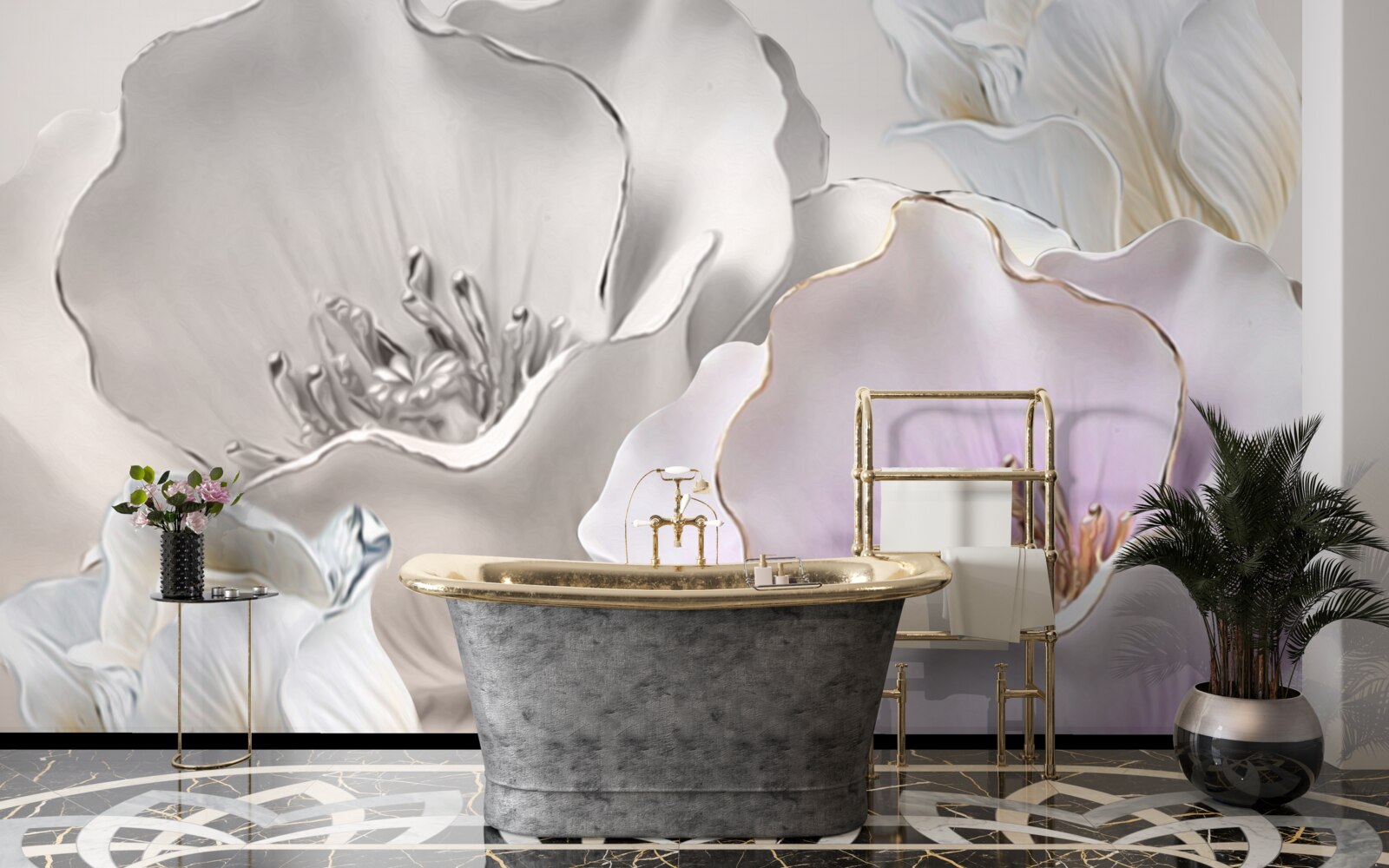 Fotobehang bloemen sierlijk en wit als porselein