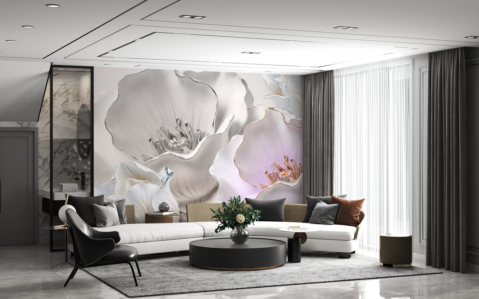 Fotobehang bloemen sierlijk en wit als porselein