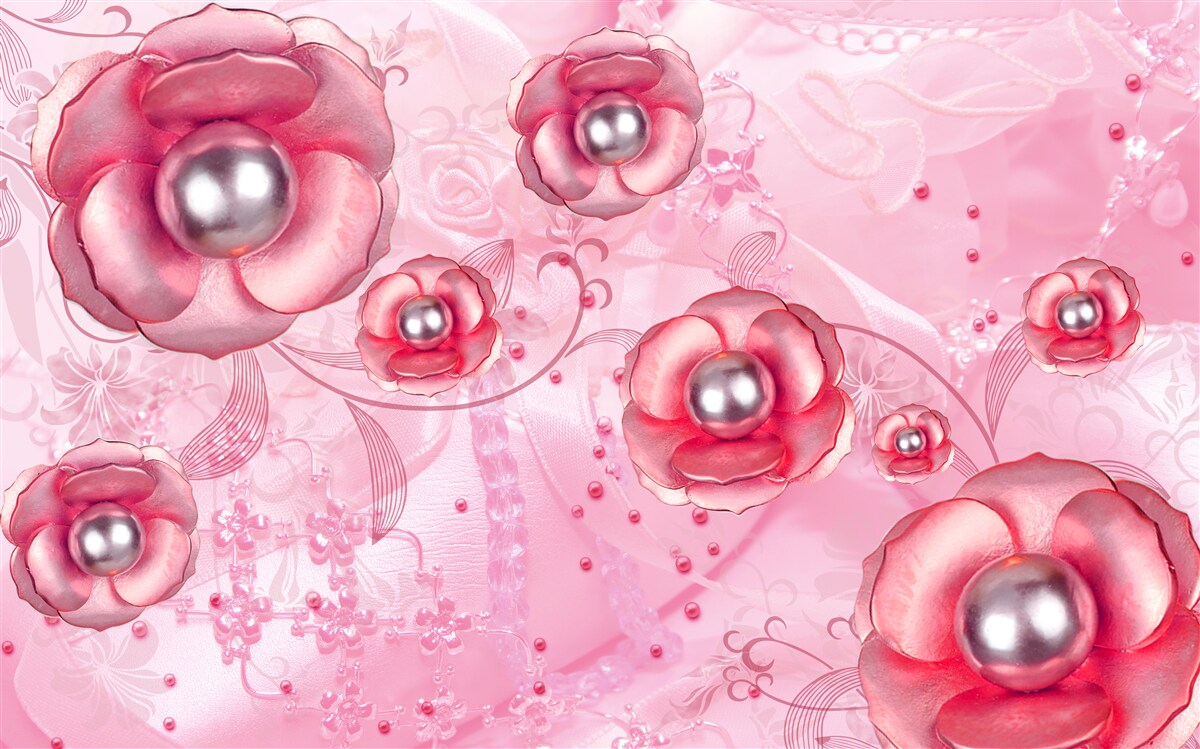 Fotobehang subtiele rode knoppen met een hart gevuld met parels