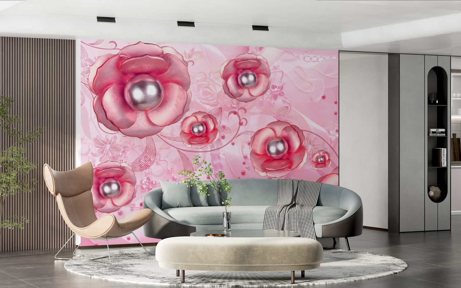 Fotobehang subtiele rode knoppen met een hart gevuld met parels