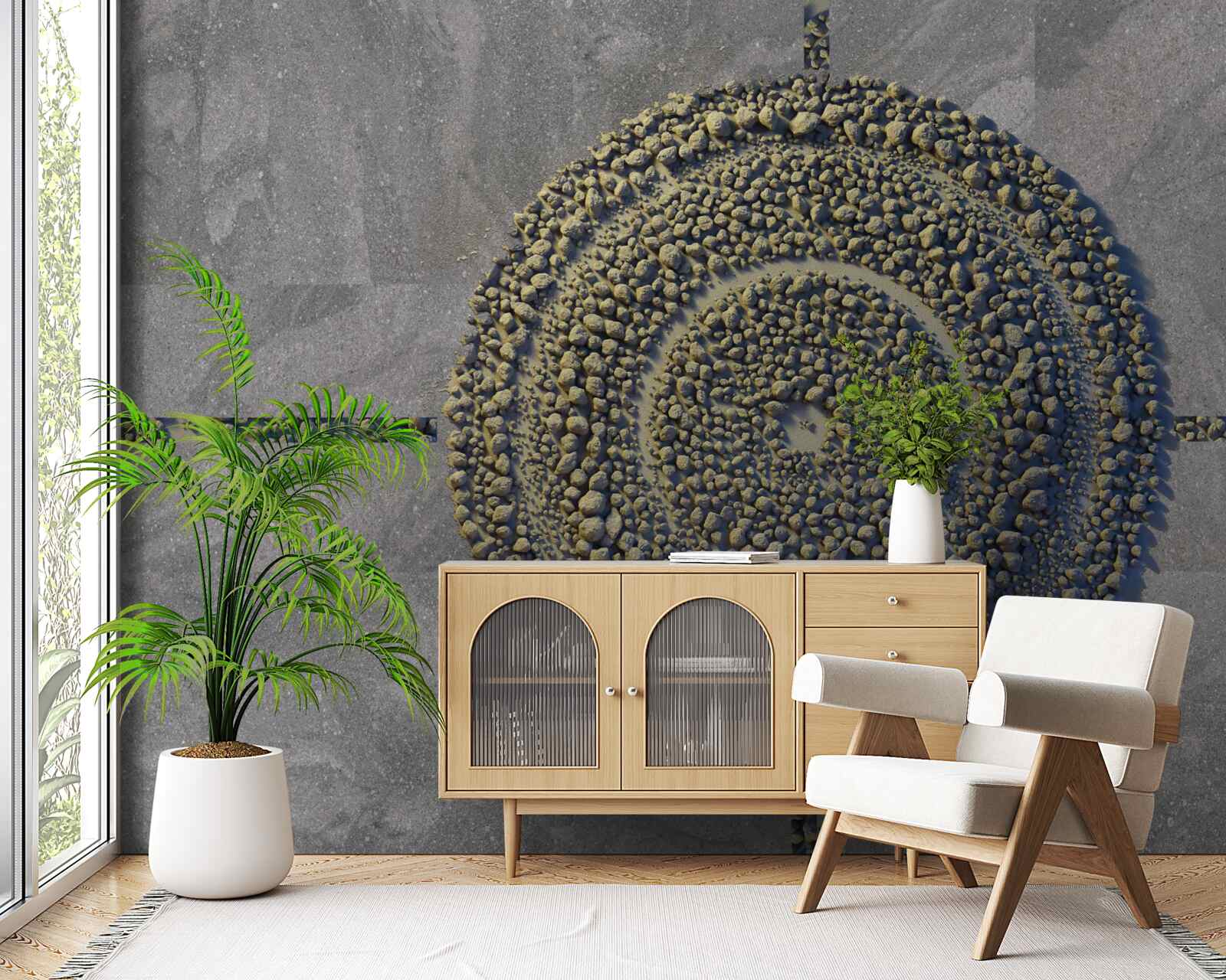 Fotobehang een park met een groene, cirkelvormige aanblik