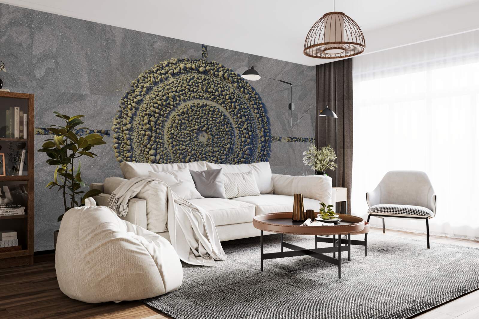 Fotobehang een park met een groene, cirkelvormige aanblik