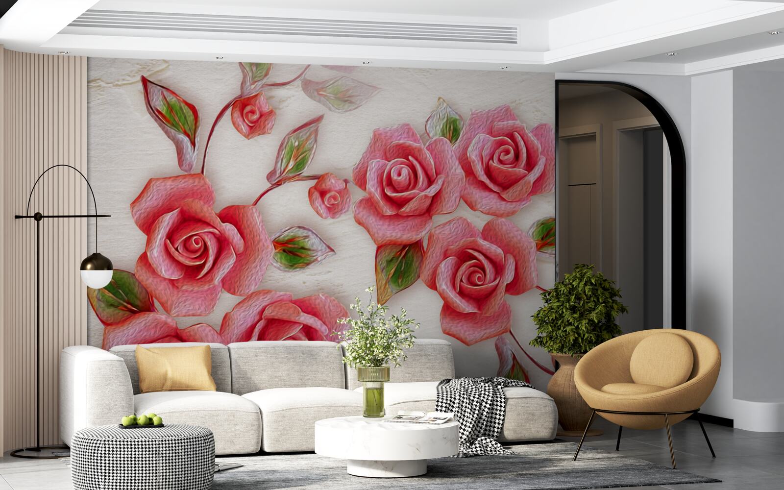 Fotobehang een roze theeroos bloeit op een tak