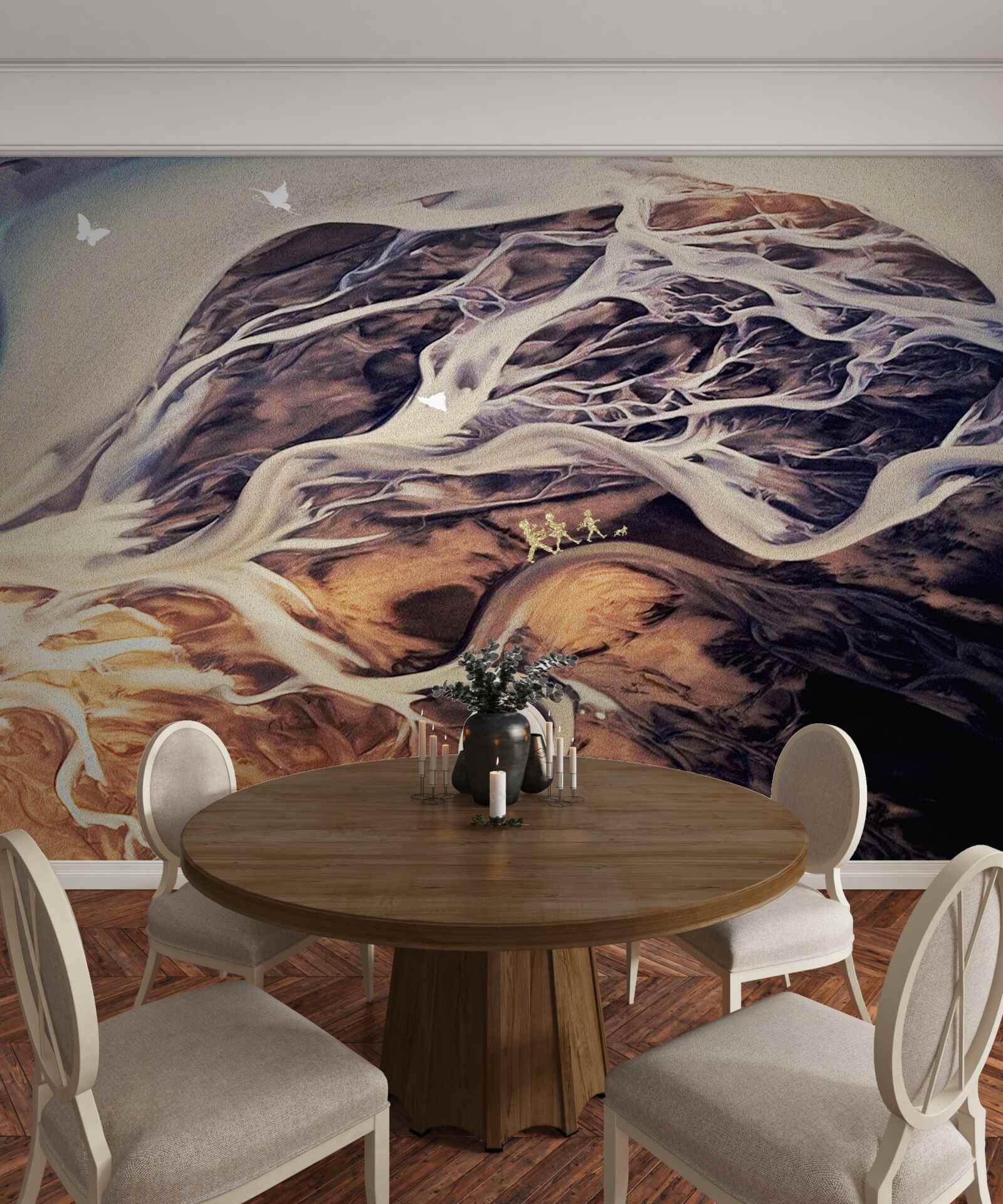 Fotobehang vals silhouet van een boom getekend op zand