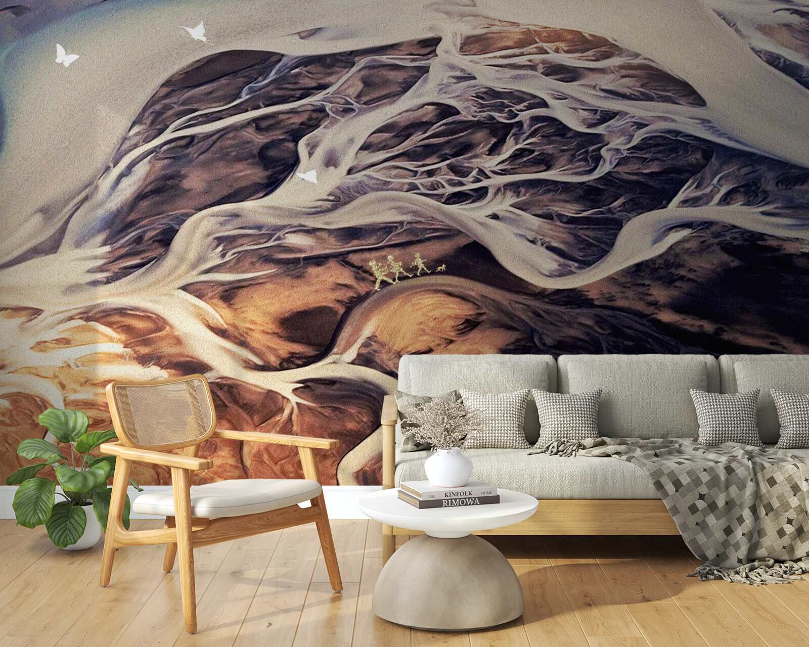 Fotobehang vals silhouet van een boom getekend op zand