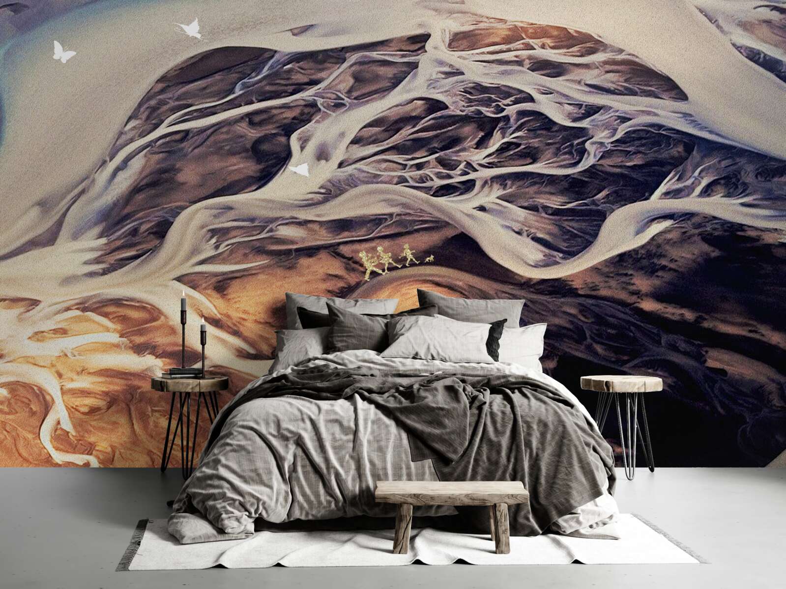 Fotobehang vals silhouet van een boom getekend op zand