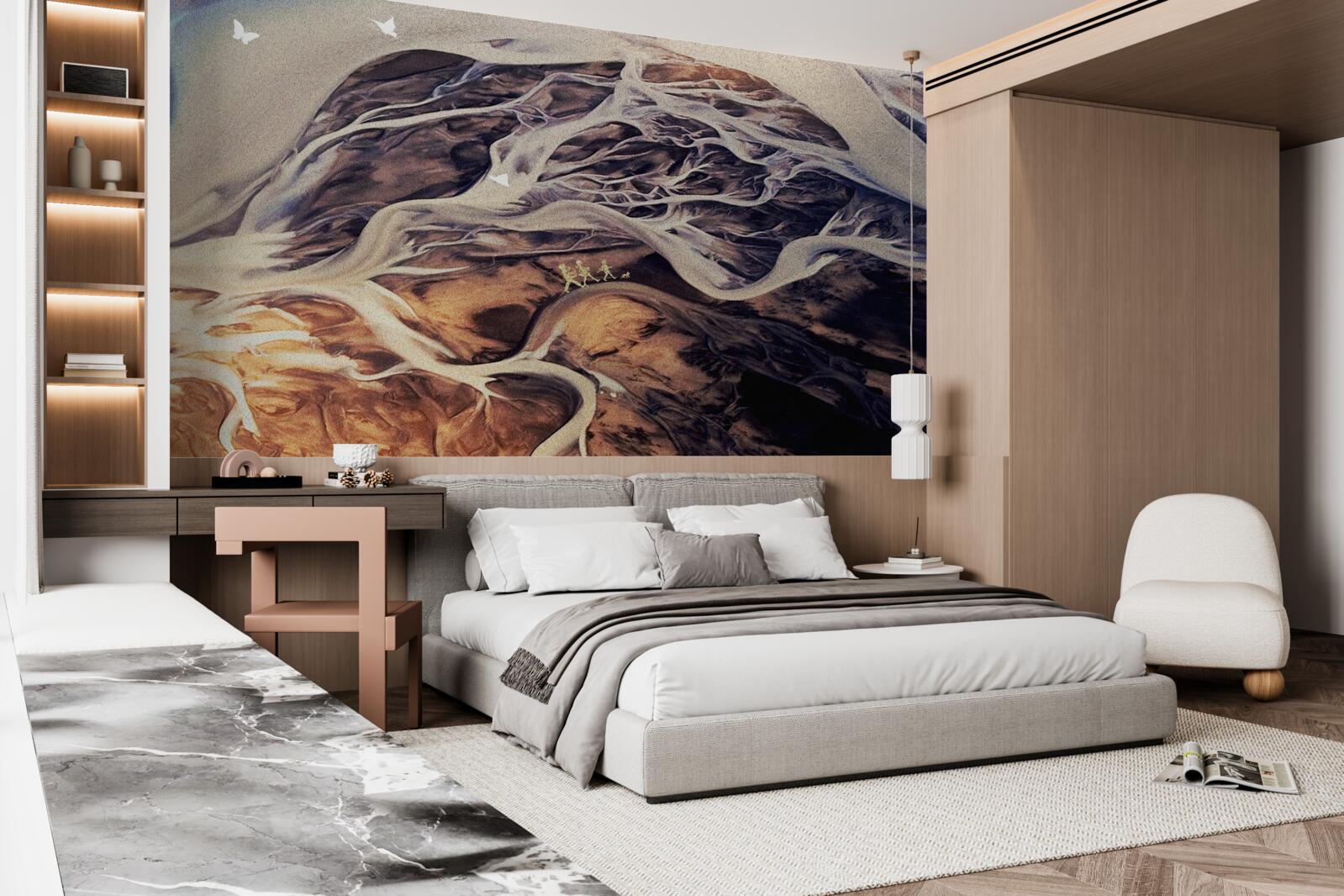 Fotobehang vals silhouet van een boom getekend op zand