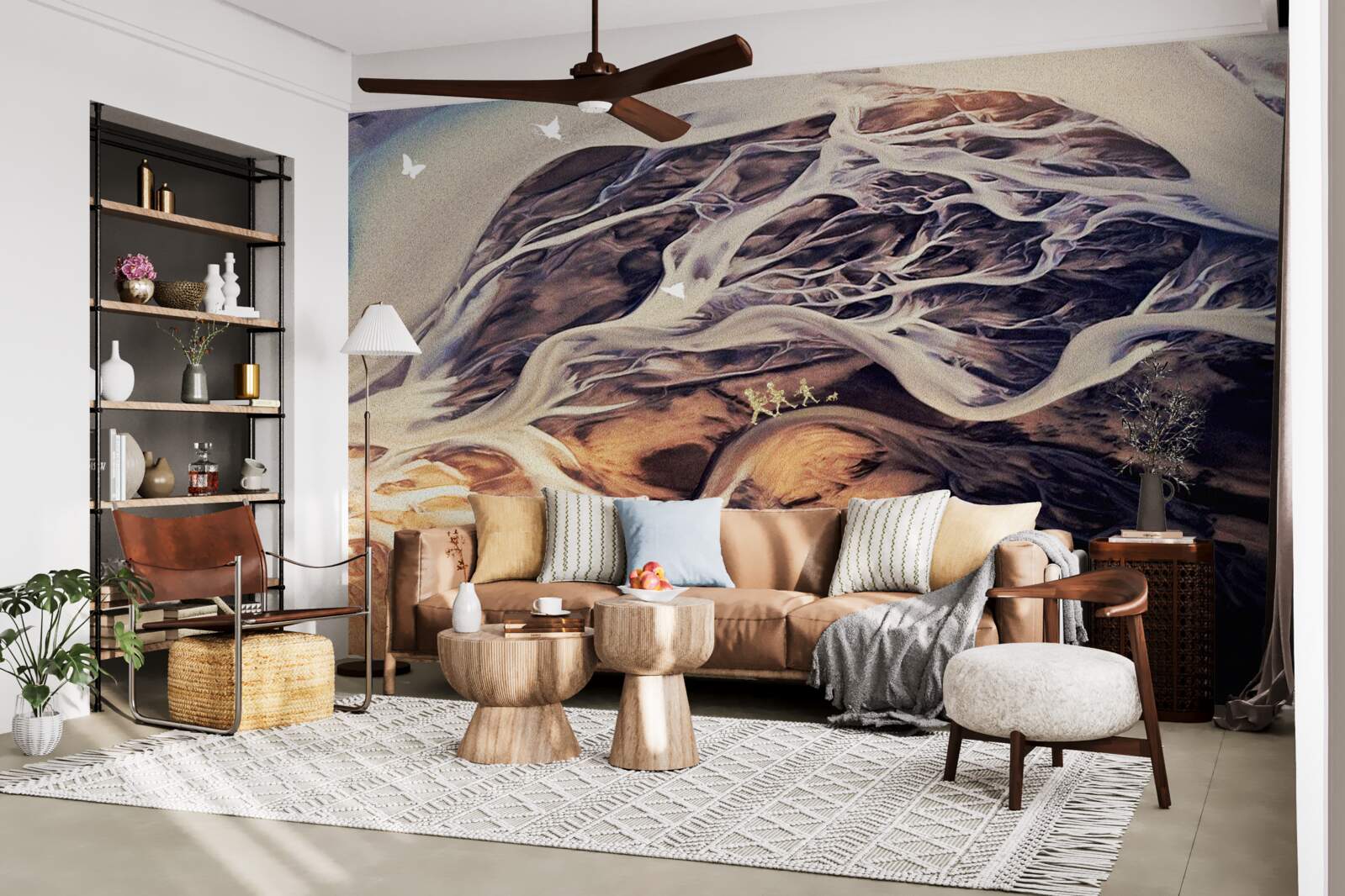 Fotobehang vals silhouet van een boom getekend op zand