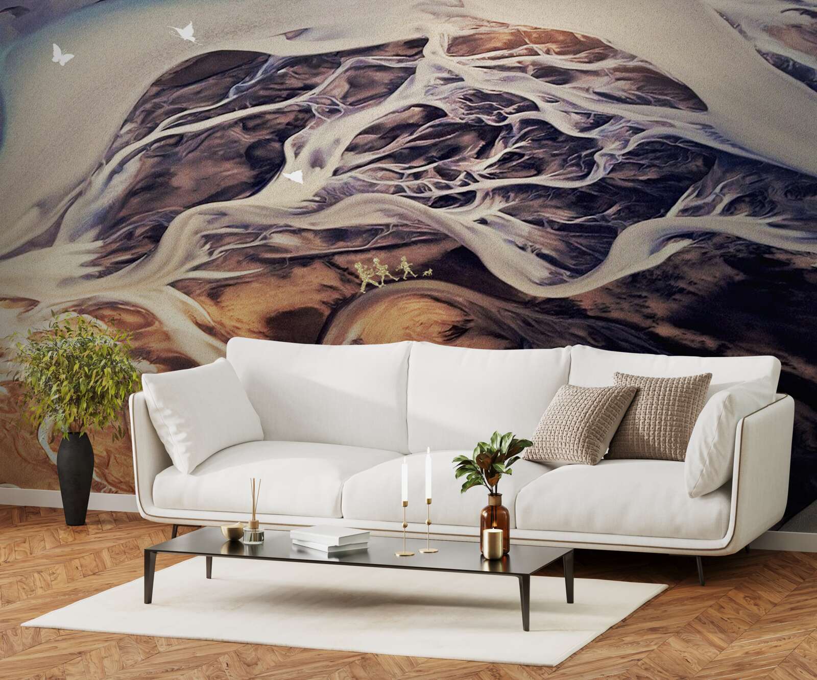 Fotobehang vals silhouet van een boom getekend op zand