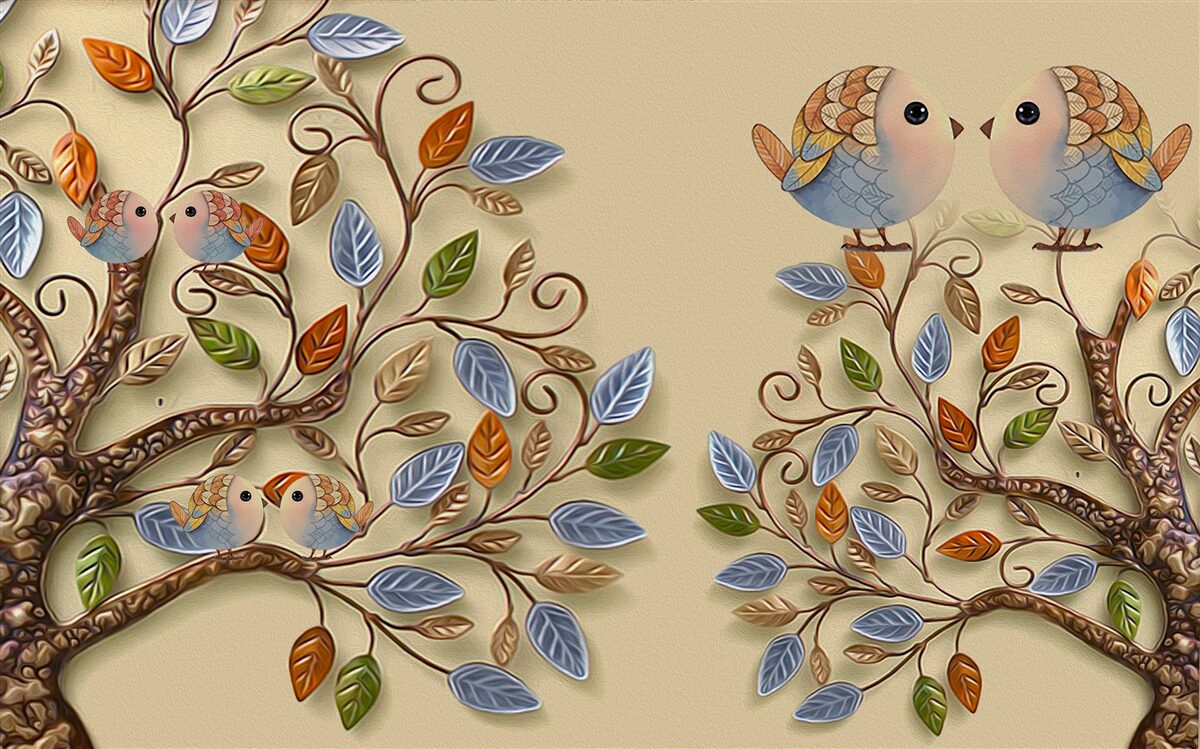 Fotobehang herfstbomen met vogels