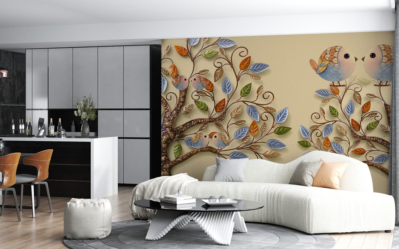 Fotobehang herfstbomen met vogels