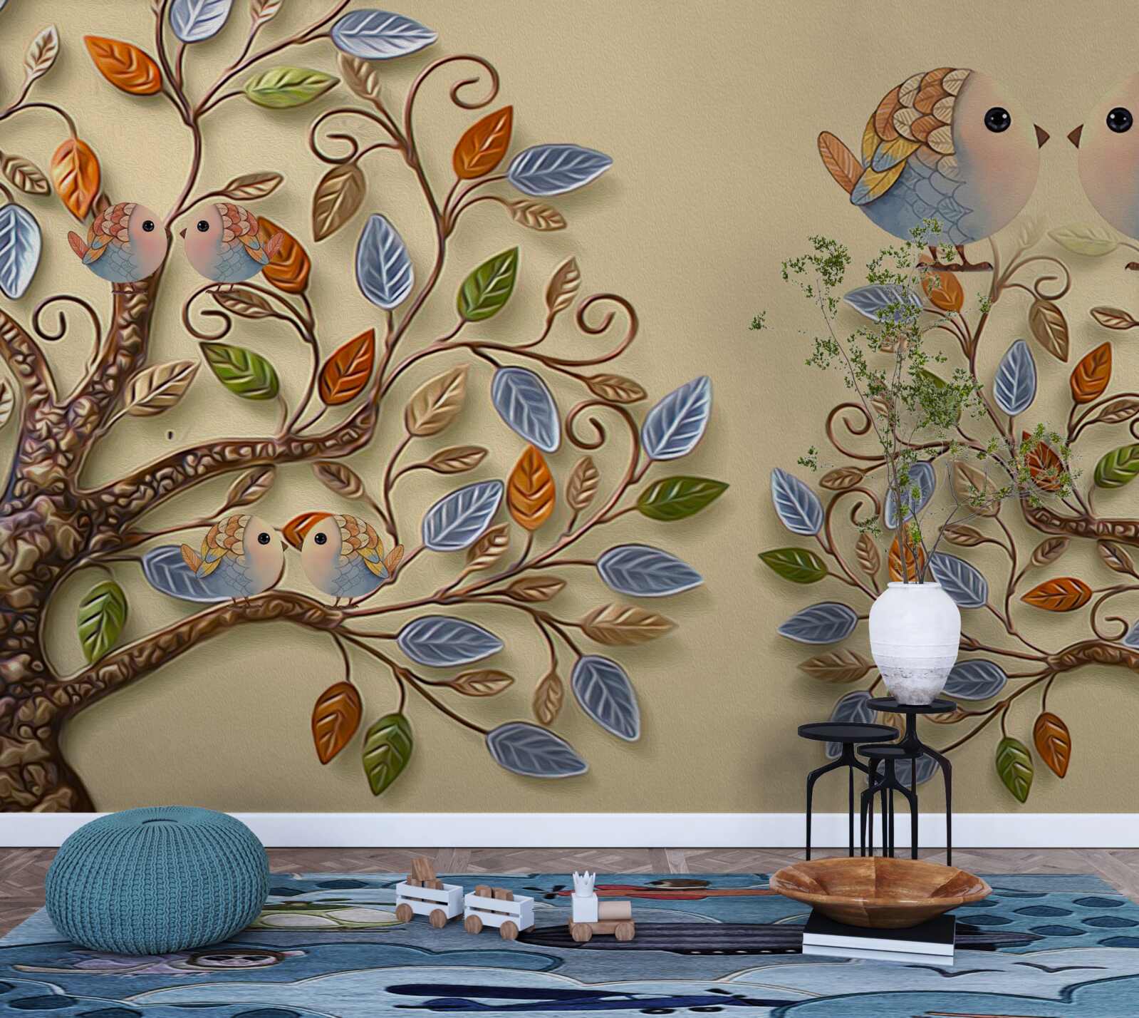 Fotobehang herfstbomen met vogels