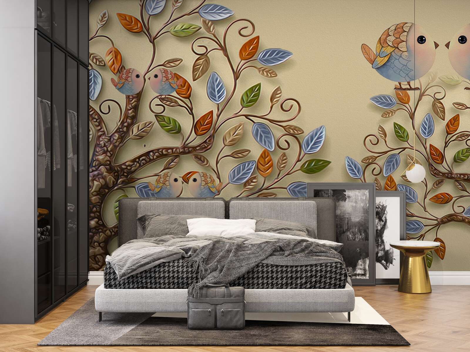 Fotobehang herfstbomen met vogels