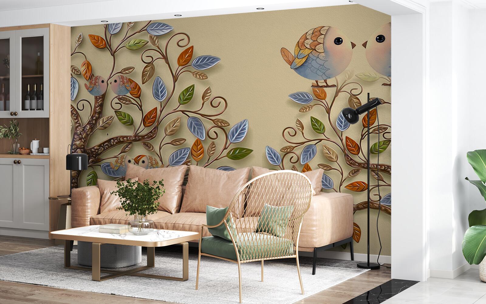 Fotobehang herfstbomen met vogels