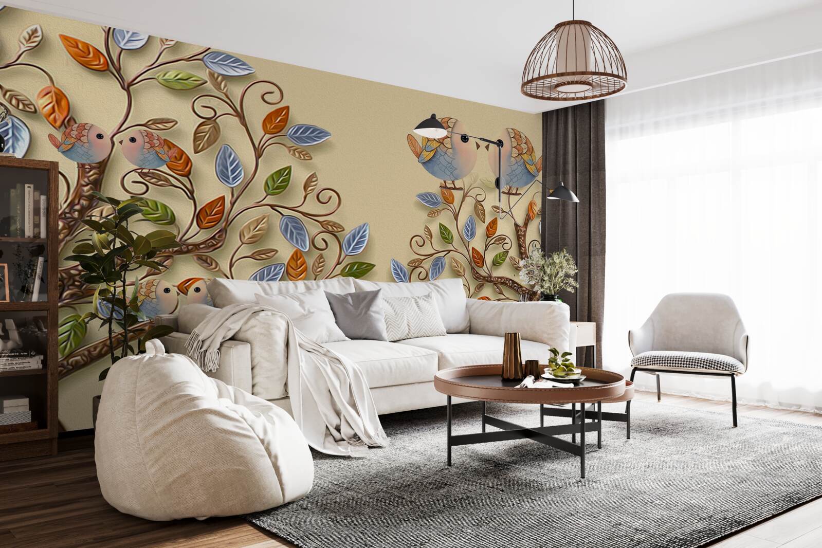 Fotobehang herfstbomen met vogels