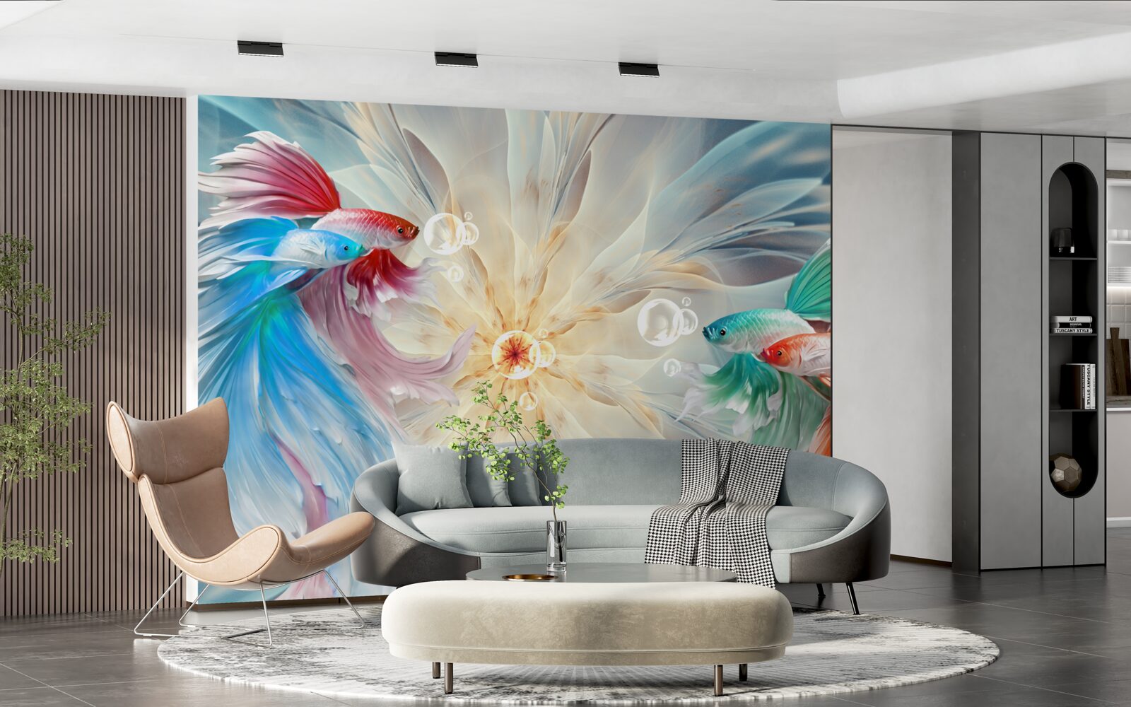 Fotobehang felgekleurde vissen met prachtige staarten