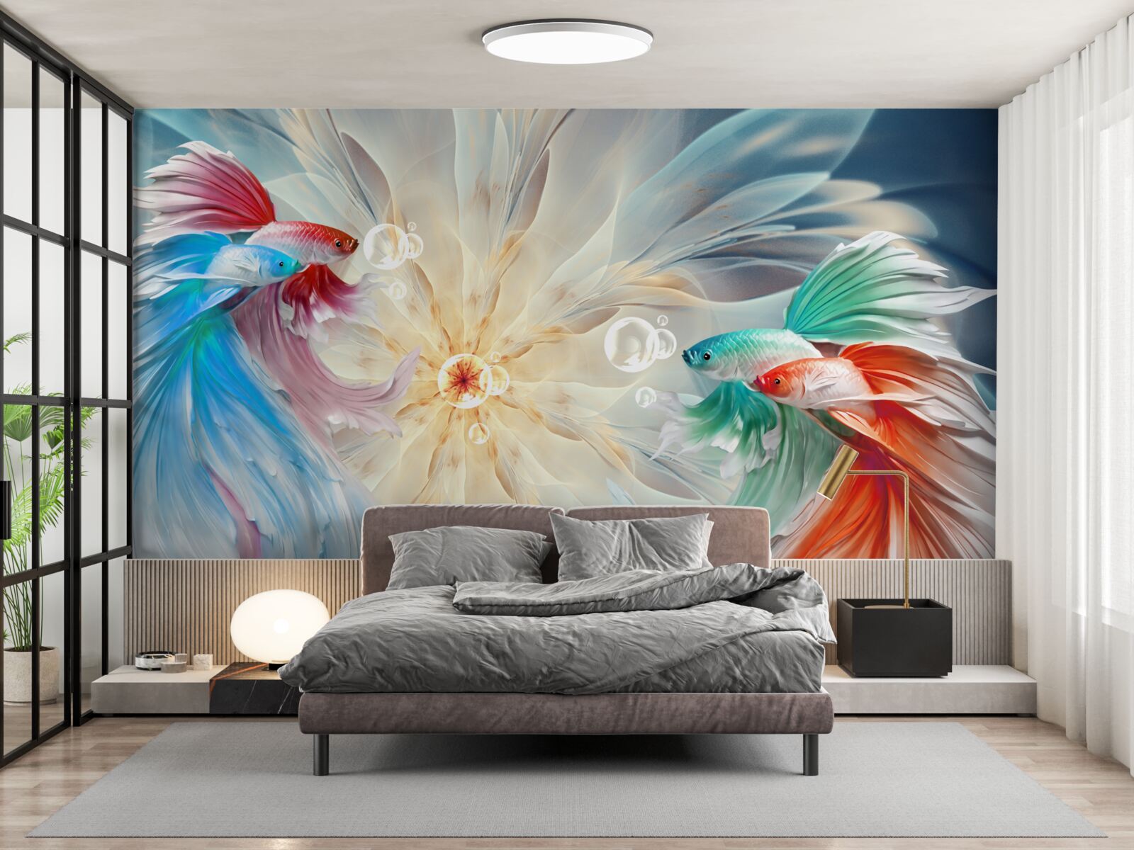 Fotobehang felgekleurde vissen met prachtige staarten