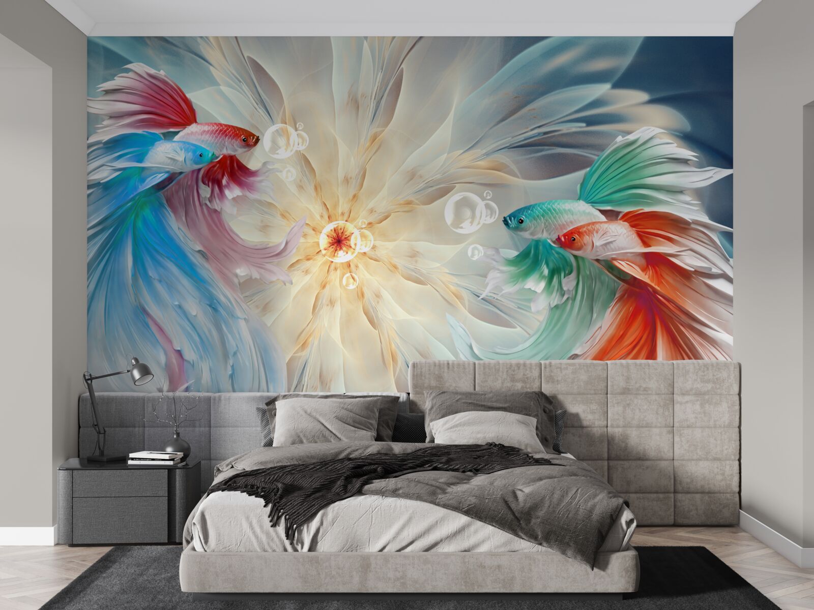 Fotobehang felgekleurde vissen met prachtige staarten