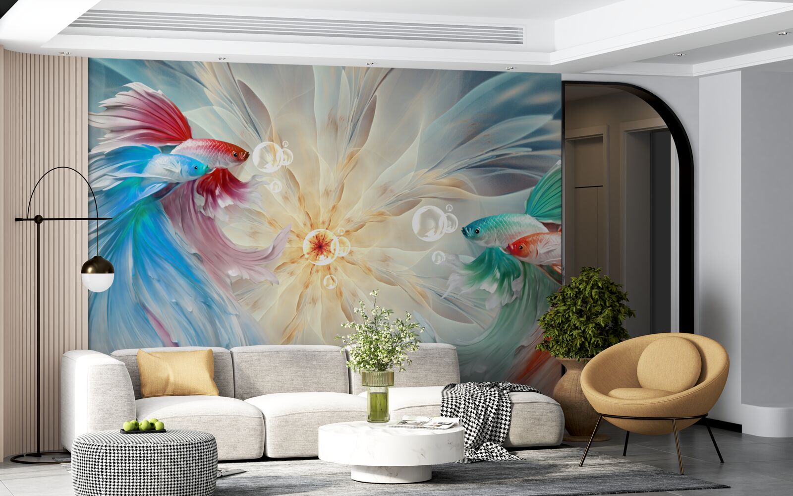 Fotobehang felgekleurde vissen met prachtige staarten