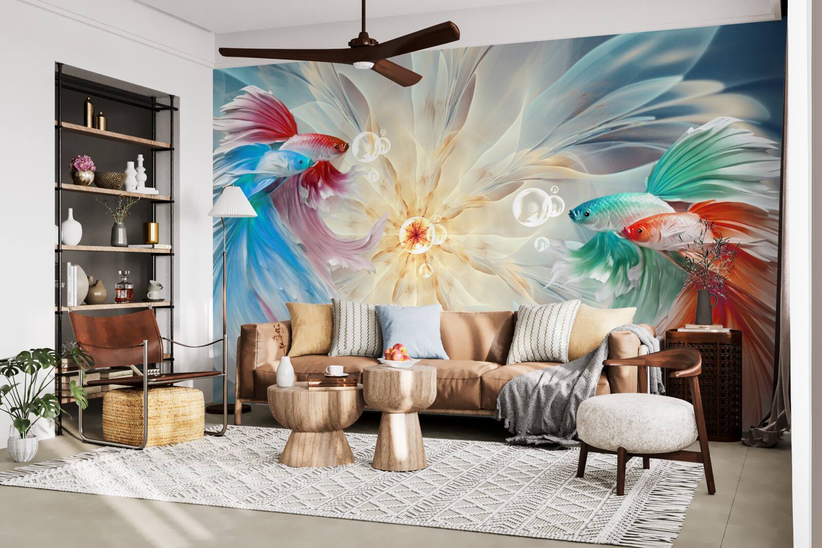 Fotobehang felgekleurde vissen met prachtige staarten