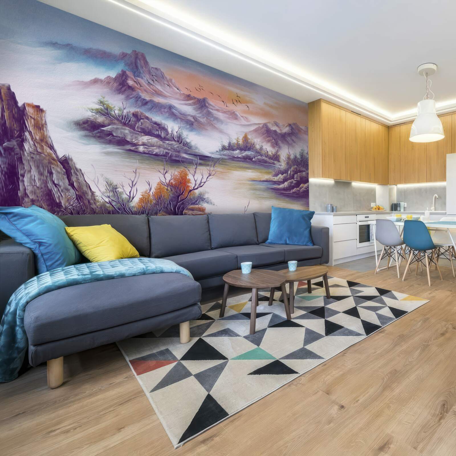 Fotobehang de bergen zijn in mist gehuld