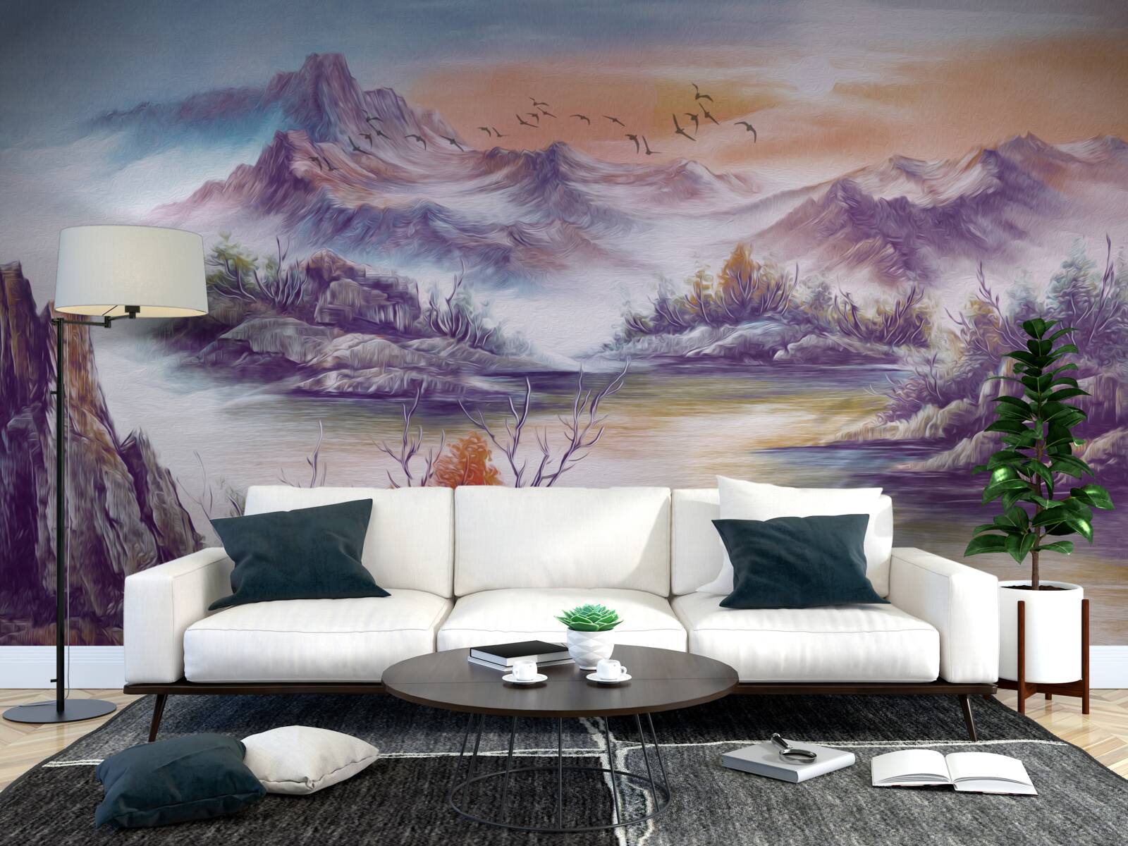 Fotobehang de bergen zijn in mist gehuld