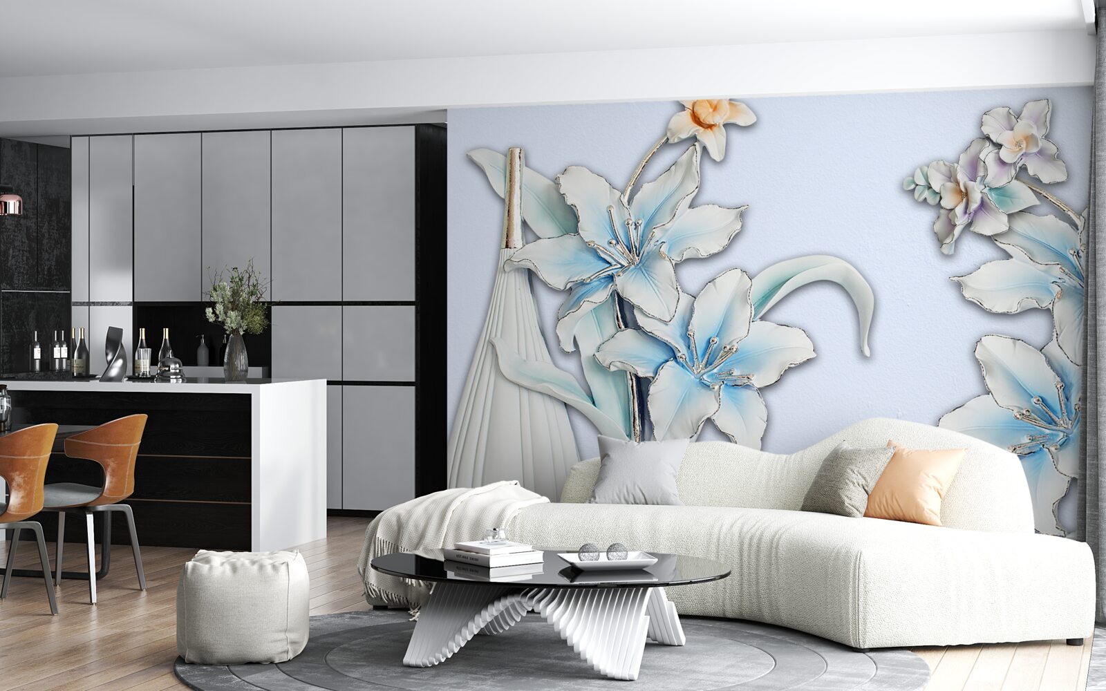 Fotobehang boeket van witte en blauwe lelies