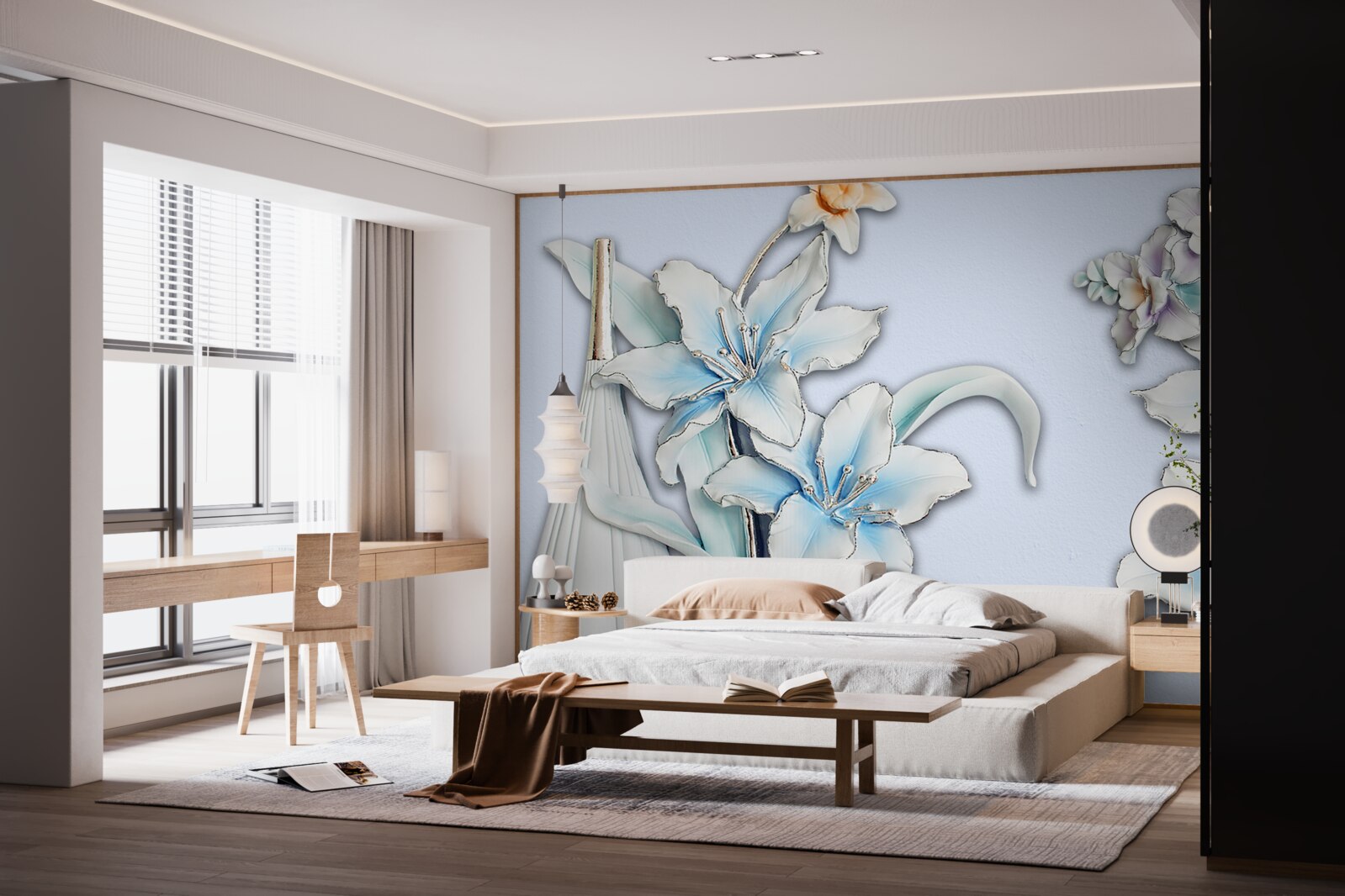 Fotobehang boeket van witte en blauwe lelies