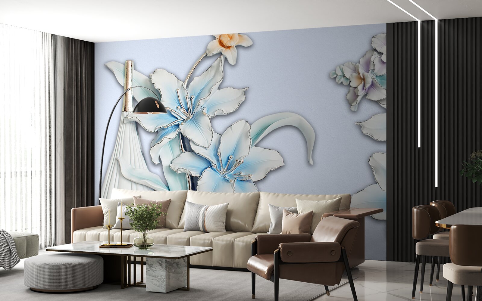 Fotobehang boeket van witte en blauwe lelies