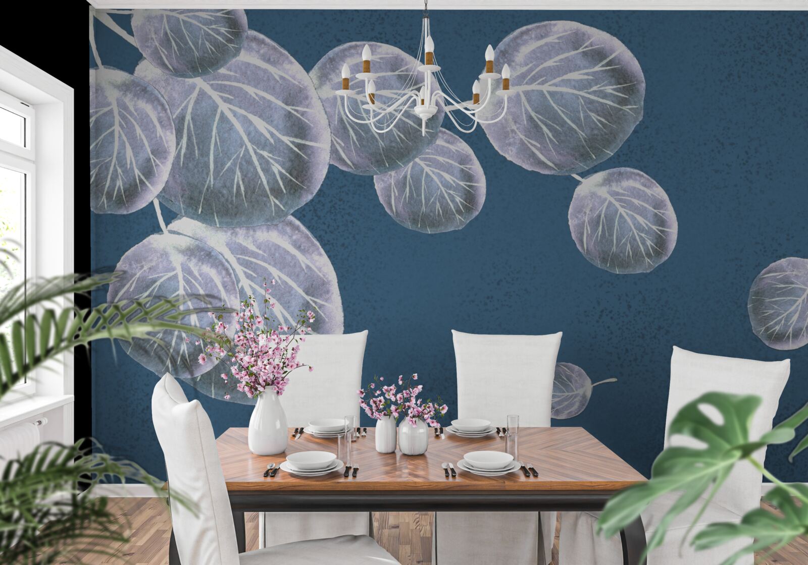 Fotobehang bladeren die in de lucht vallen