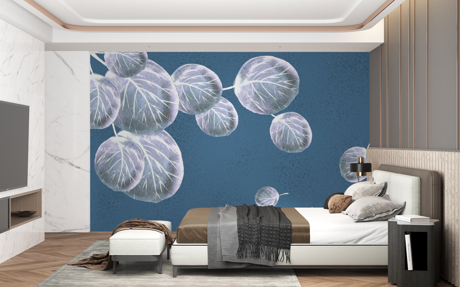 Fotobehang bladeren die in de lucht vallen