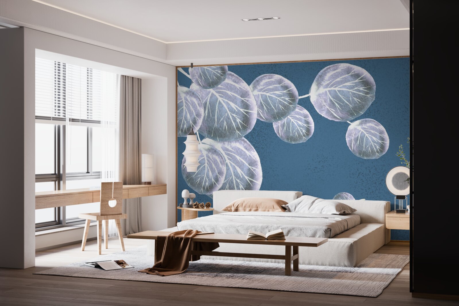 Fotobehang bladeren die in de lucht vallen