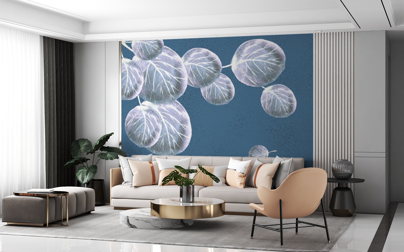 Fotobehang bladeren die in de lucht vallen