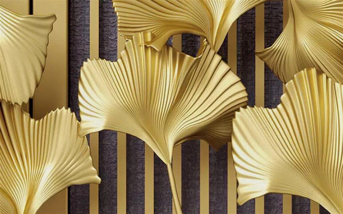 Fotobehang varenbladeren in goud