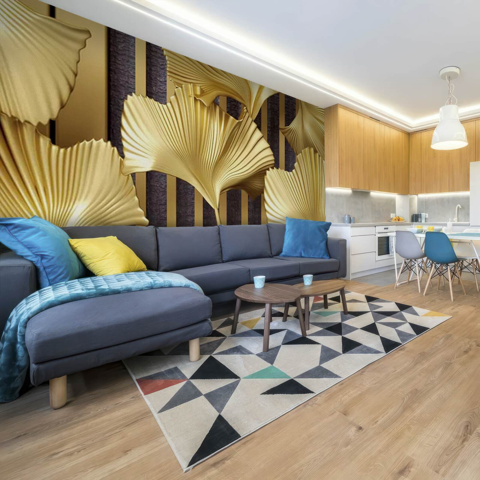 Fotobehang varenbladeren in goud