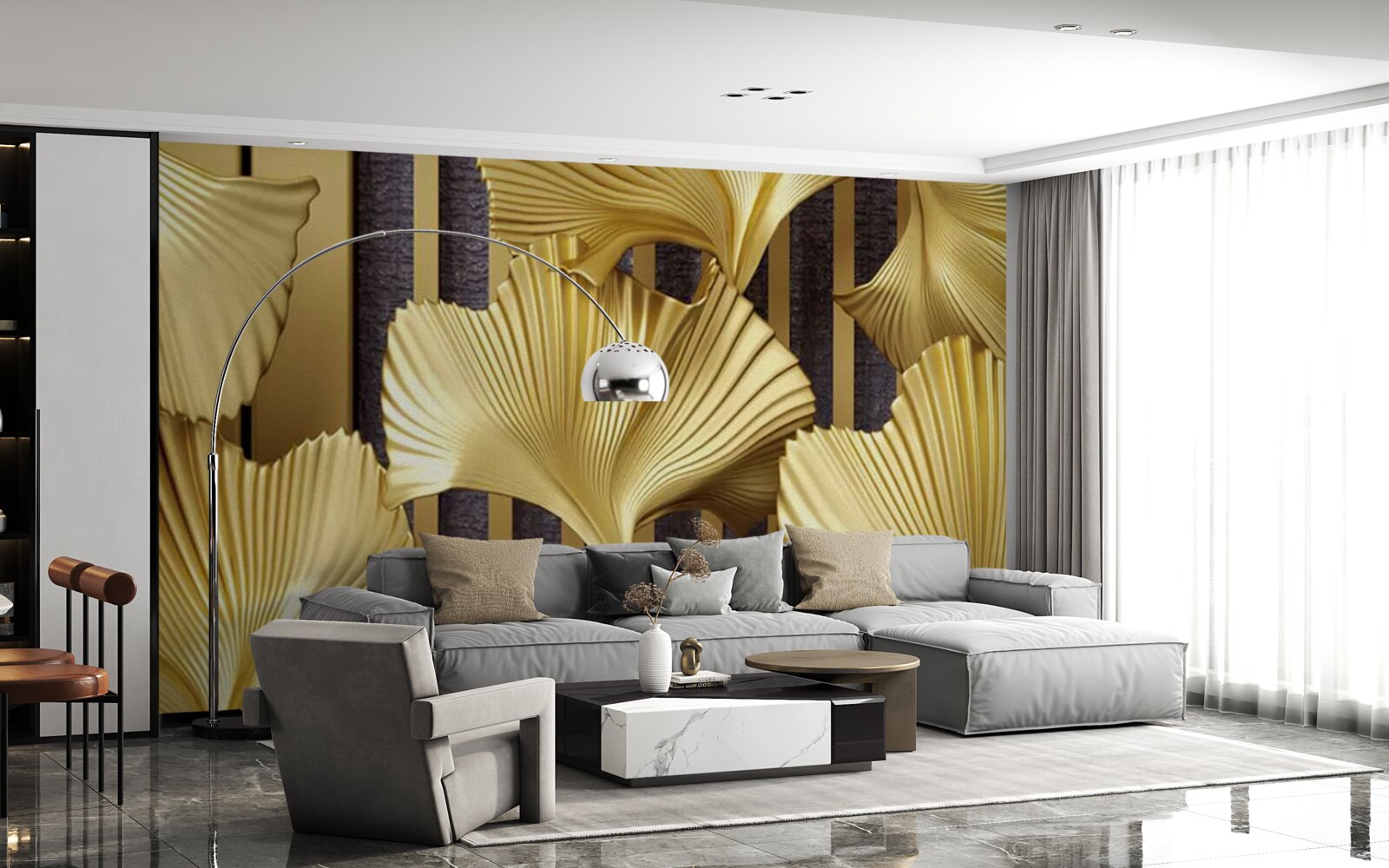 Fotobehang varenbladeren in goud