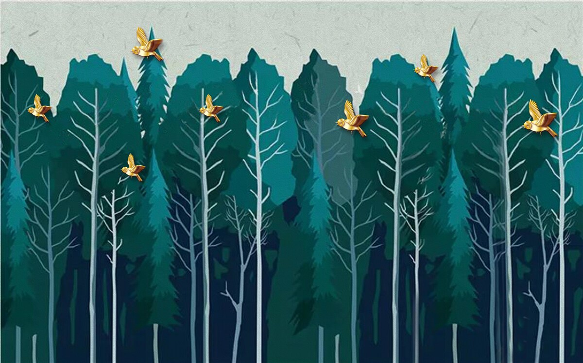 Fotobehang beeld van een bos met loofbomen