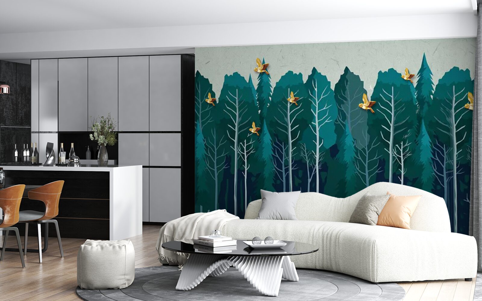 Fotobehang beeld van een bos met loofbomen