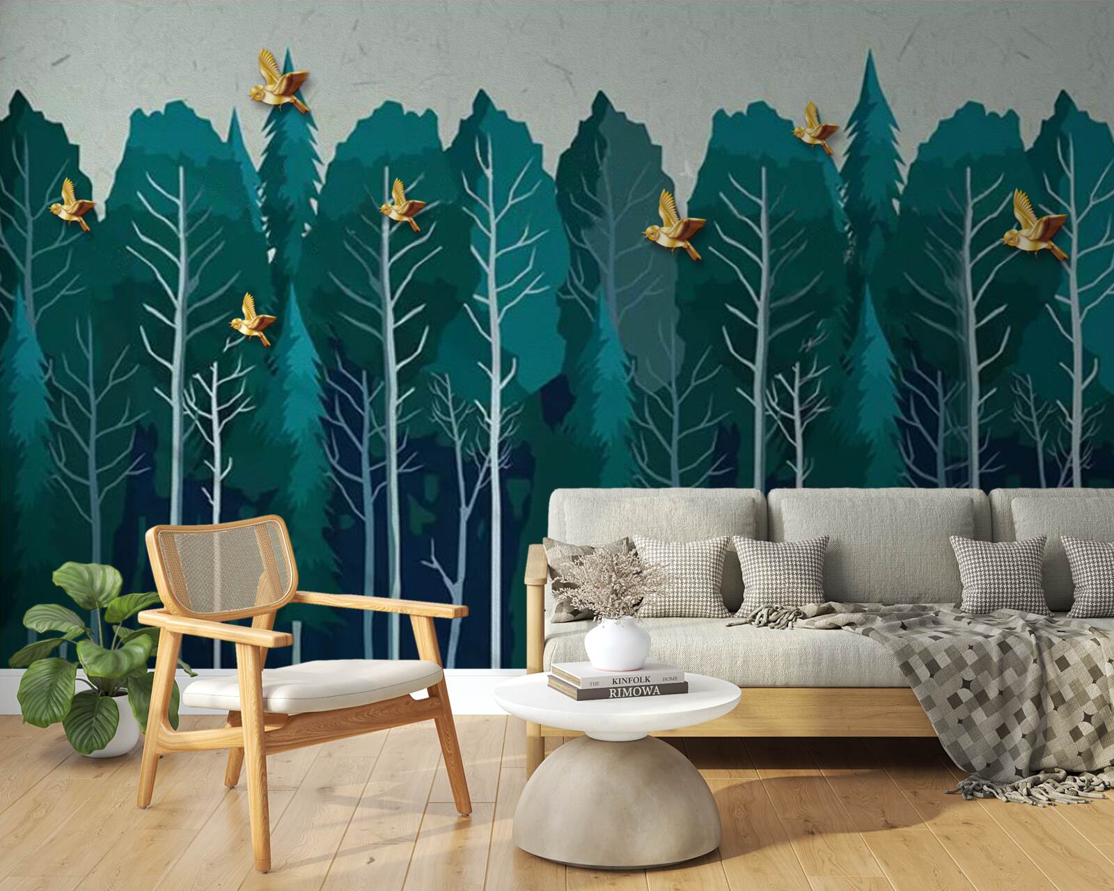 Fotobehang beeld van een bos met loofbomen