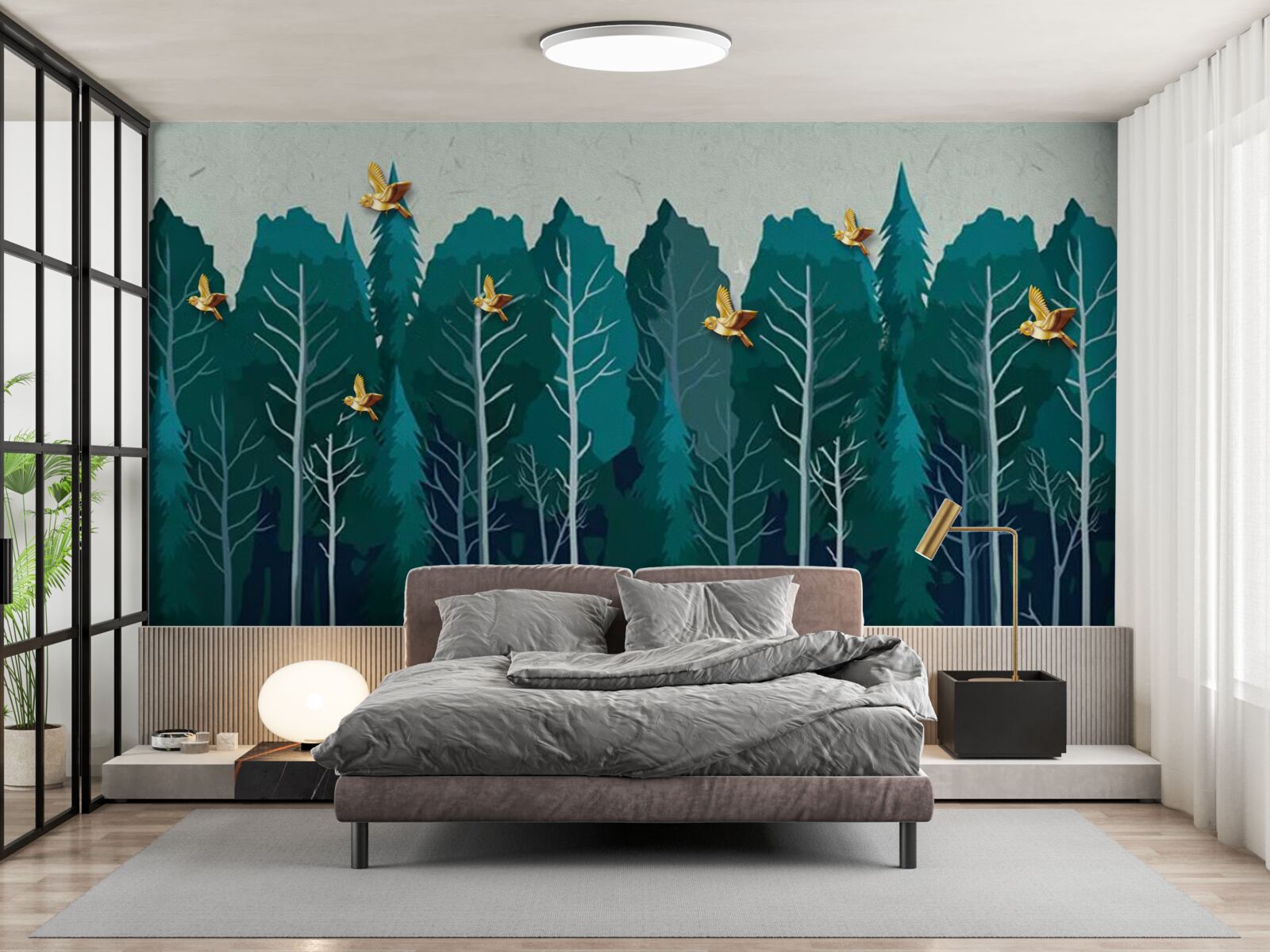 Fotobehang beeld van een bos met loofbomen