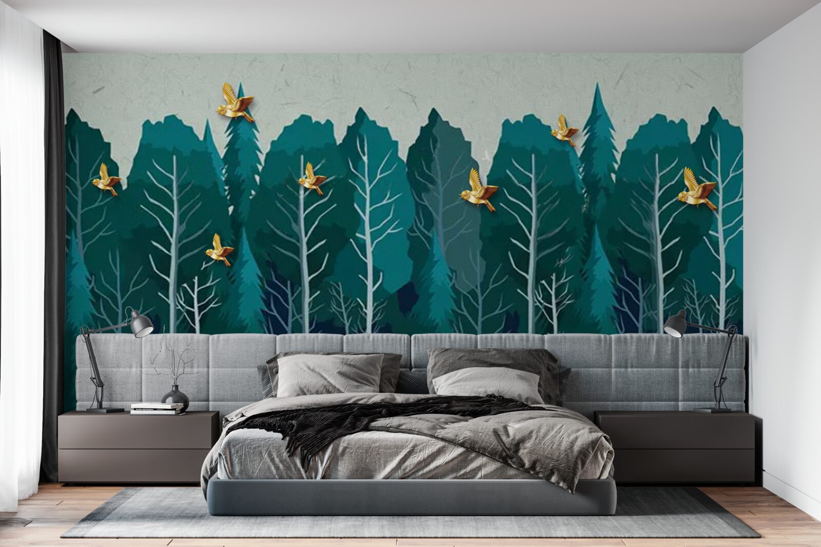 Fotobehang beeld van een bos met loofbomen