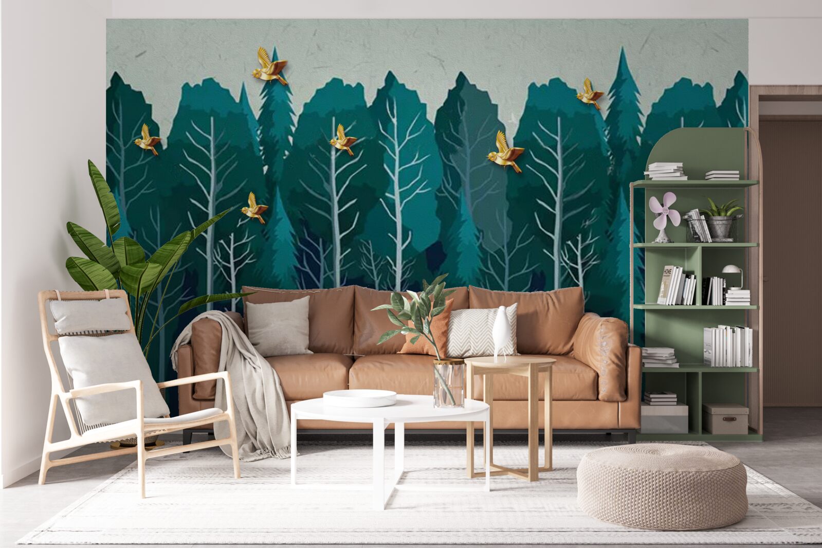 Fotobehang beeld van een bos met loofbomen