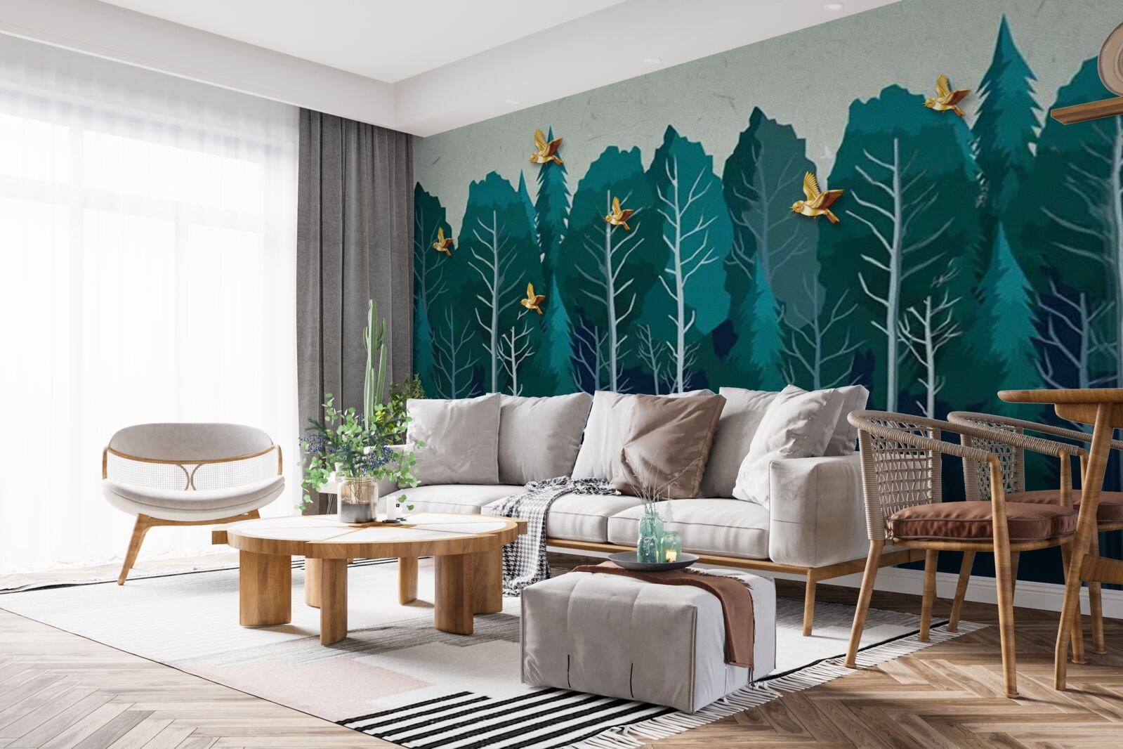 Fotobehang beeld van een bos met loofbomen