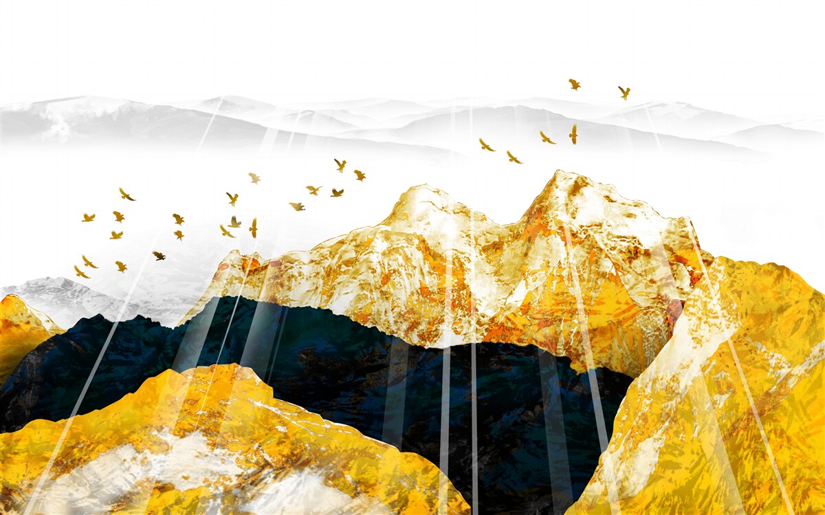 Fotobehang beelden van veranderende essen die een gouden bos verlichten