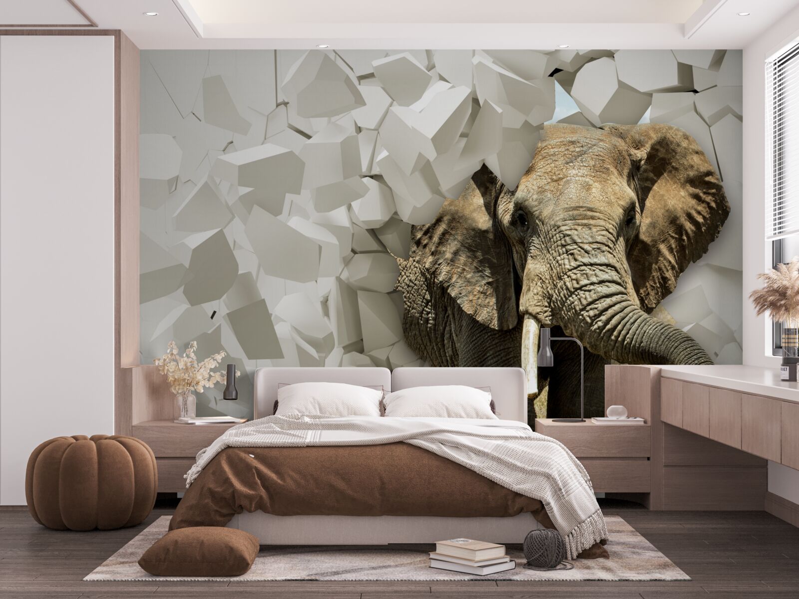 Fotobehang Muur vernield door een olifant