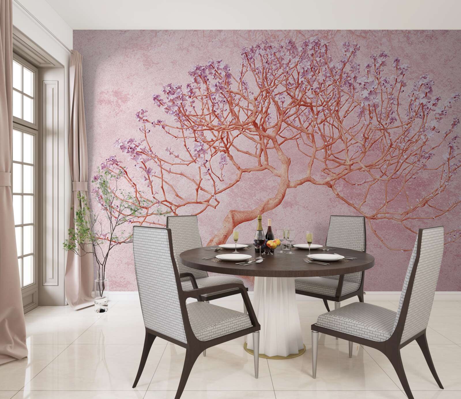 Fotobehang bloeiende boom met delicate roze bloemen